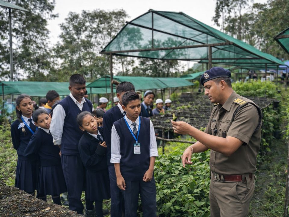 In Pakyong, awareness and training sessions were conducted for school students to build environmental knowledge. Students visited nurseries, learned about plant propagation, and understood their role in sustaining future restoration efforts. This educational intervention ensures long-term commitment to conservation by engaging younger generations directly in forest stewardship.